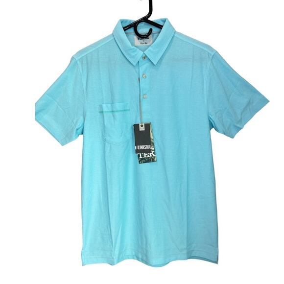 Linksoul Men's Golf Dry Tek Performance Polo Air Flow Aqua NWT Casual Small - Picture 1 of 5